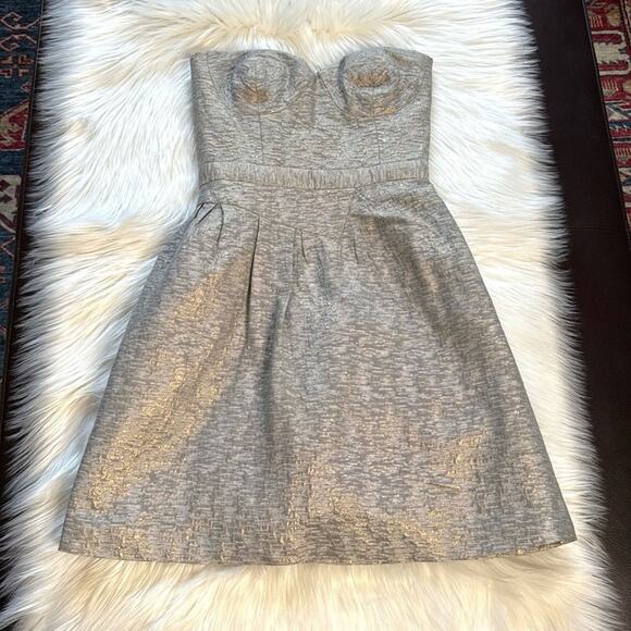 Peter Som Silver Metallic Strapless Mini Dress - Picture 9 of 11